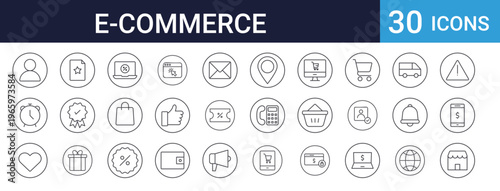 E-commerce Online Shopping Icons Set of 30 Thin Line Vector