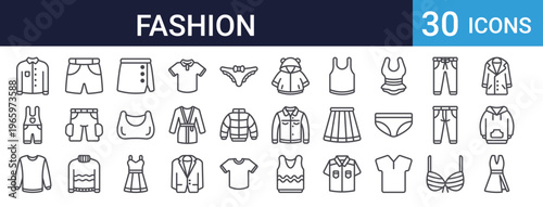 Fashion Clothing Icons Set of 30 Thin Line Vector