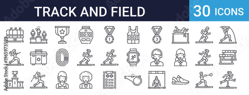 Track and Field Sports Set of 30 Thin Line Vector Icons