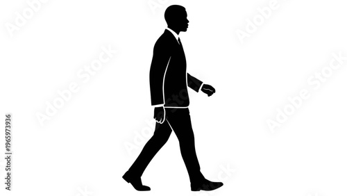 Silhouette of a man in a business suit walking on white background