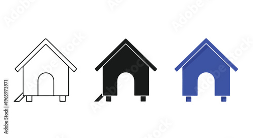 Simple house icon in three different styles including outline filled and solid design for real estate or construction