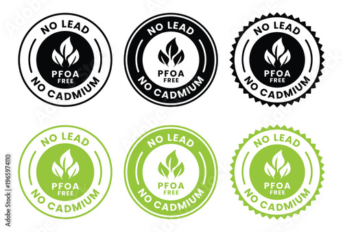 No lead and No cadmium Label Set.  No lead and No cadmium icon set.  No lead and No cadmium sign, logo, badge, icon, sticker, label, emblem, stamp, symbol, black, line, flat vector,