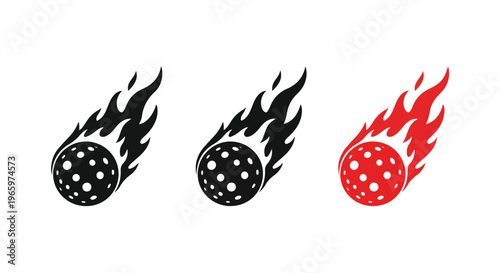 Three stylized icons of a fiery meteor or comet streaking through space with flames trailing behind it
