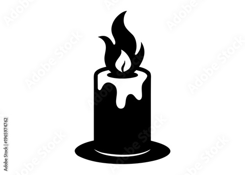 Burning Candle Silhouette Vector, Wax Candle with Flame Silhouette
