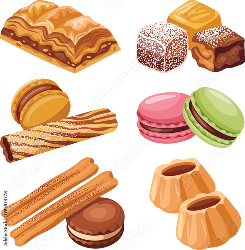 Traditional sweet snacks food vector on white background.