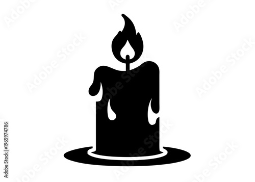 Burning Candle Silhouette Vector, Wax Candle with Flame Silhouette