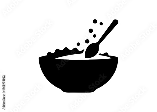 Cereal Bowl Silhouette Vector, Breakfast Bowl with Spoon and Milk Splash