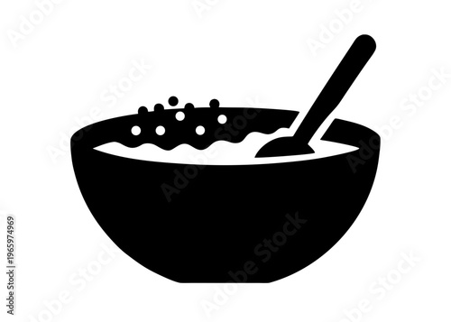 Cereal Bowl Silhouette Vector, Breakfast Bowl with Spoon and Milk Splash