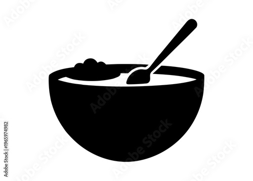 Cereal Bowl Silhouette Vector, Breakfast Bowl with Spoon and Milk Splash