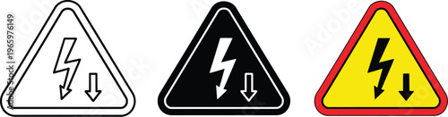 Electric shock warning signs and symbols in various colors and styles illustration