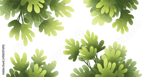 Watercolor green leaves and lush foliage bushes, hand drawn botanical garden plants vector illustration, organic spring forest vegetation for nature greeting cards isolated PNG with Transparent