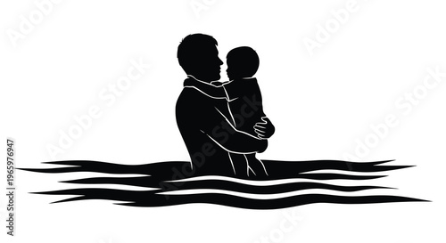 A tender moment of a father holding his baby depicted in a striking black silhouette high quality professional detailed modern elegant