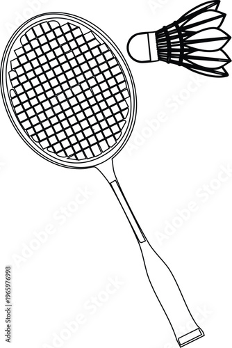 Monochrome badminton racket and shuttlecock setup