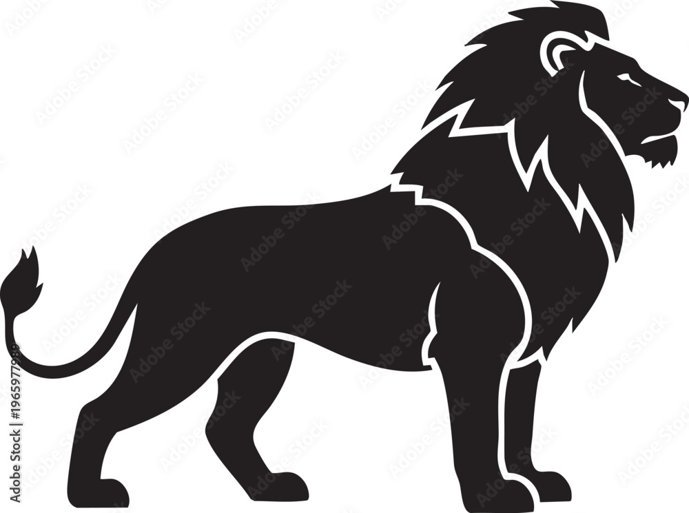 Fototapeta premium Silhouetted black lion in dynamic stance lion silhouette