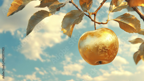 gold apple fruit hanging on the tree 