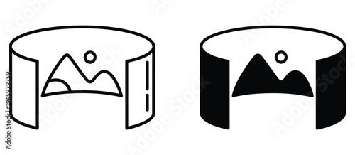 panorama vector icon set, panoramic 360 degree rotation symbol, virtual reality illustration, creative element for platforms, mobile applications