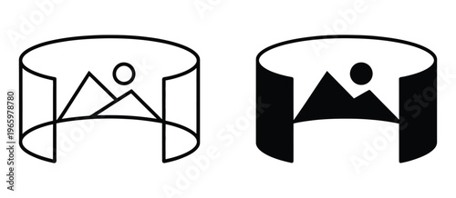  panorama vector icon set, panoramic 360 degree rotation symbol, virtual reality illustration, modern immersive technology concept for digital interfaces, apps, and futuristic user experience design