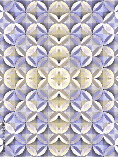 An abstract 3D background with a kaleidoscopic pattern of overlapping circles. Beautiful gradient in pastel colors. A modern and elegant background