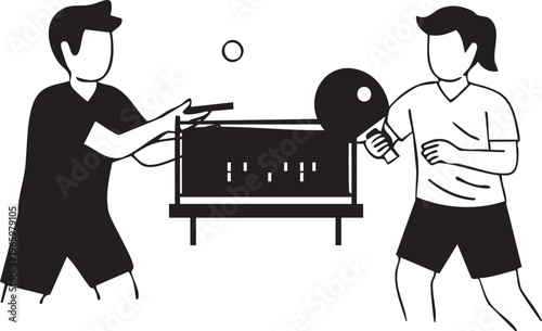 Two individuals interacting with a classic ping- pong table setup