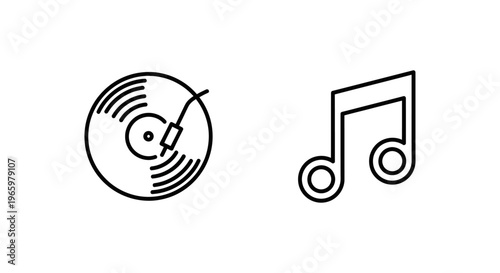Album edition and special edition music icons featuring vinyl record turntable needle and musical note symbols for media branding entertainment interface graphics and digital audio app design music