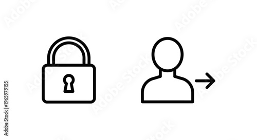 Website authentication icons featuring a padlock for login and a user profile with an arrow for sign-in actions in a minimalist black line art style for user interface design projects graphics