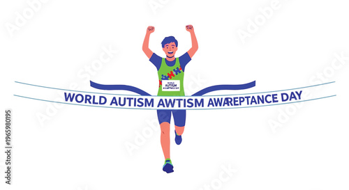 Young athlete crossing finish line for World Autism Awareness Day race