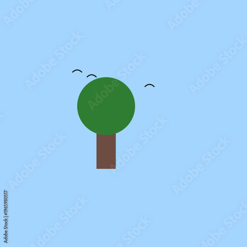 3D vector illustration of an eco green apple tree growing on a globe planet against a blue sky symbolising nature and the environment world