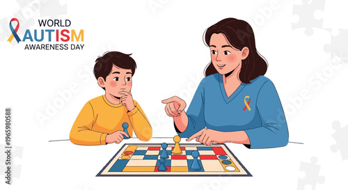Therapist playing board game with young boy for autism development