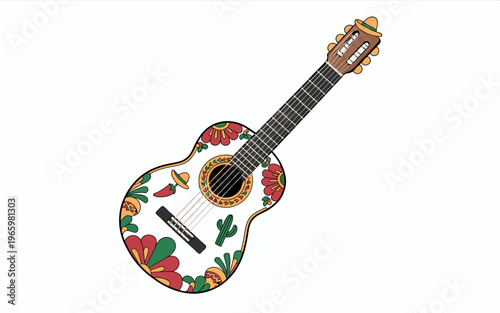 Mexican Guitar Traditional Music Instrument Illustration, Cinco de Mayo, Mexican Independence Day, Día de los Muertos