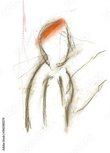 Dessin du visage d'un homme souffrant de dépression et d'anxiété.	