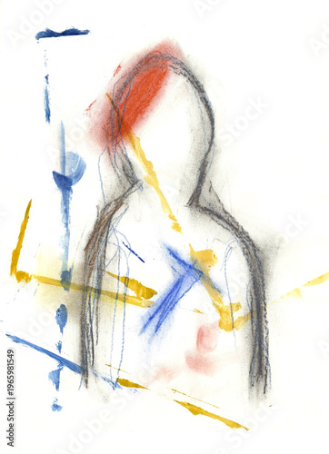 Dessin du visage d'un homme souffrant de dépression et d'anxiété.	
