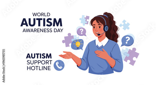Supportive hotline operator providing assistance for autism awareness