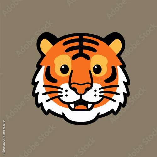 Orange tiger head with black stripes cartoon style