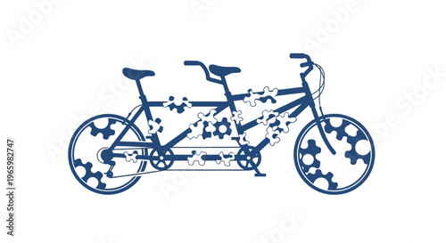 Tandem bicycle with puzzle gears for teamwork and autism awareness
