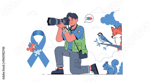 Photographer taking nature pictures for autism awareness campaign