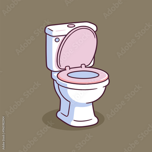 White toilet with blue seat in bathroom illustration