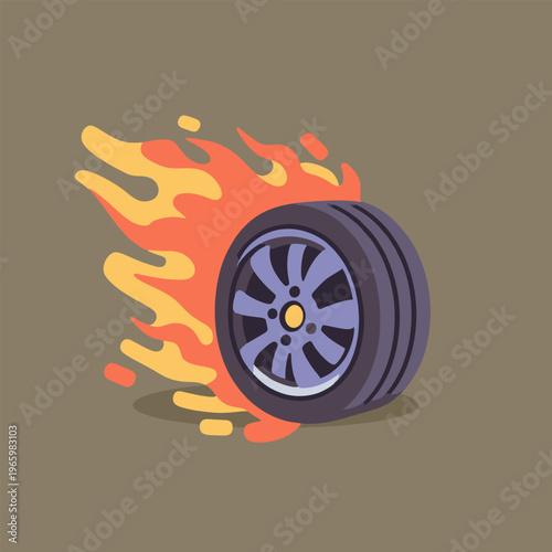 Blue flame tire with burning design cool car art