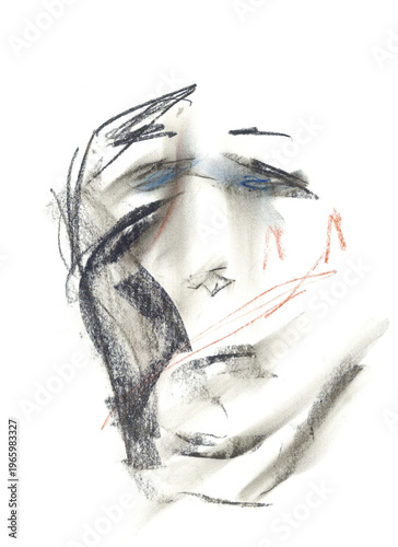Dessin du visage d'un homme souffrant de dépression et d'anxiété.	
