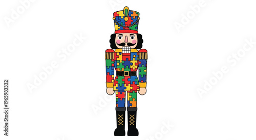 Nutcracker doll decorated with colorful autism puzzle piece pattern