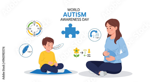 Child and mother practicing sensory regulation for autism awareness day