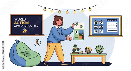 Student organizing daily schedule for autism classroom management