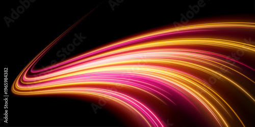 Dynamic light lines flow through abstract darkness, creating a sense of rapid acceleration and depth. Subtle glow enhances the visual clarity. A clean modern tech illustration.