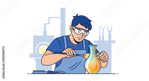 Professional glass blower creating vase world autism awareness day art