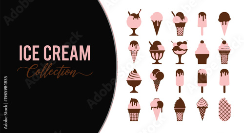 Ice cream collection with pink and brown icons