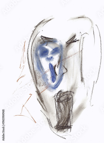Dessin du visage d'un homme souffrant de dépression et d'anxiété.	