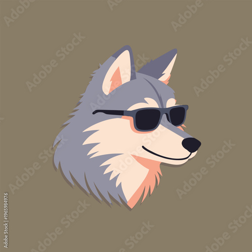 Cool wolf wearing sunglasses in trendy cartoon style