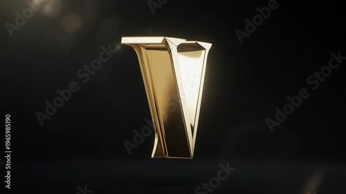 Golden letter V in dark background with light reflection, symbolizing luxury and elegance, often used for high-end branding or advertising