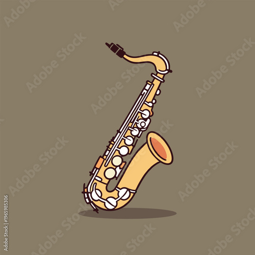 Golden saxophone with detailed keys musical instrument art