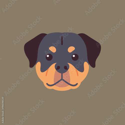 Adorable rottweiler dog head with friendly cartoon expression