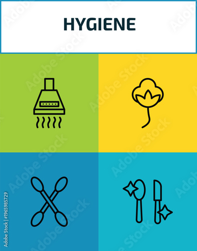 hygiene outline icon set. 4 linear vector for ui, web and mobile. thin line extractor, cotton, cotton swabs, food hygiene icons.